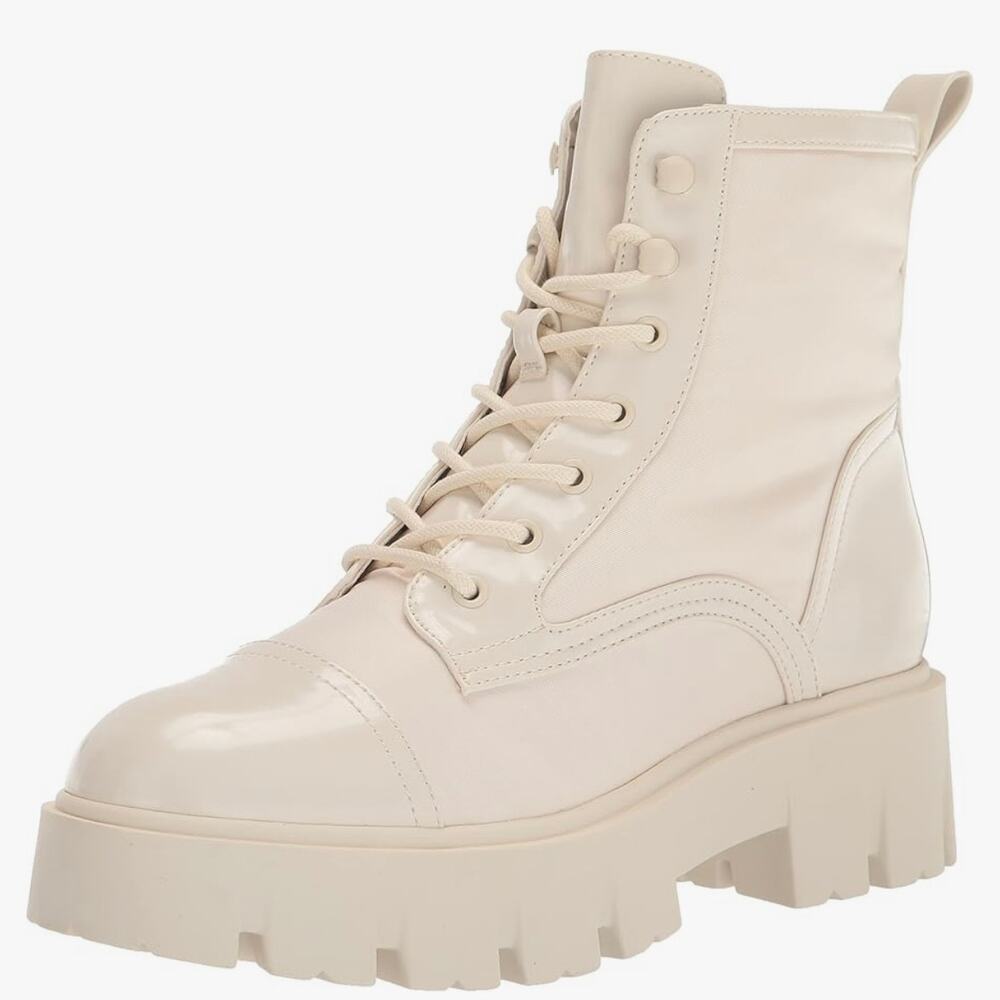 Nine West Obri 2 Women's 6M Lug Sole Cream White Combat Lace Up Boot